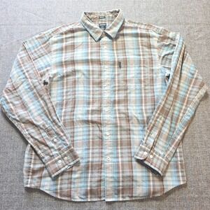 Dickies Shirt Modern Fit Button-Up Long Sleeve L Gray Blue Plaid Top